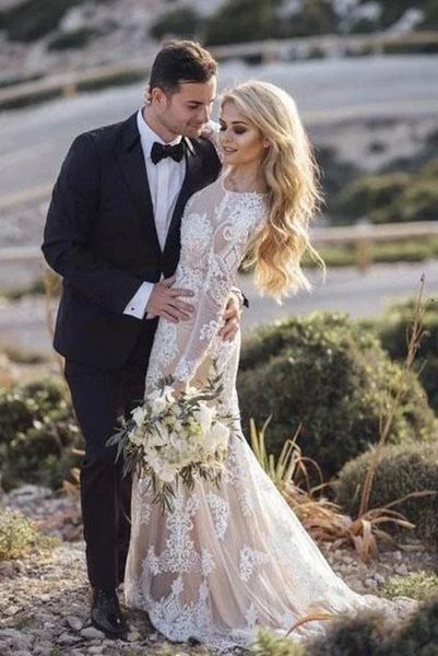 vintage mermaid long sleeves wedding dress robe de mariage lace appliques tulle bridal gown vestidos novia cortos, White
vintage mermaid long sleeves wedding dress robe de mariage lace appliques tulle bridal gown vestidos novia cortos, White