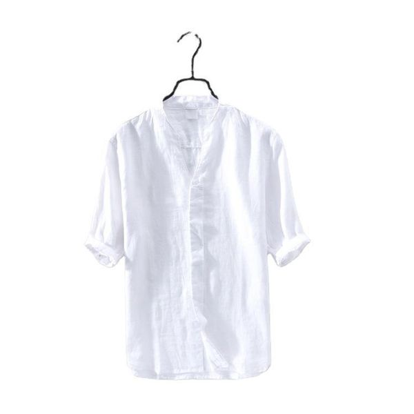 black white khaki men shirt button up loose short sleeve cotton linen solid color pullovers harajuku camisa casual shirt for men, White;black
black white khaki men shirt button up loose short sleeve cotton linen solid color pullovers harajuku camisa casual shirt for men, White;black