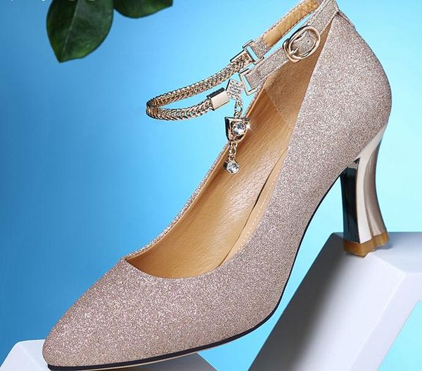 2019 women's shoes in spring and autumn with new style high heel coarse heel pointed end@2113, Black