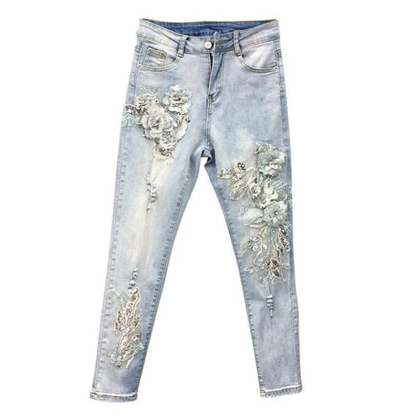 summer autumn fashion women embroidery sequined flower elastic skinny pencil denim trousers , high waist slim woman jeans pants, Blue
summer autumn fashion women embroidery sequined flower elastic skinny pencil denim trousers , high waist slim woman jeans pants, Blue