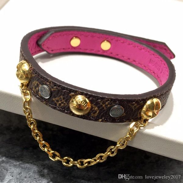 new fashion genuine leather bracelets hanging gold chain with gold rivtes design for women luxury flower pattern bracelet fashion jewelry, Golden;silver
new fashion genuine leather bracelets hanging gold chain with gold rivtes design for women luxury flower pattern bracelet fashion jewelry, Golden;silver