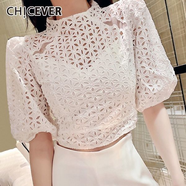 chicever casual hollow out women blouse stand half sleeve solid loose slim short shirt female summer 2019 fashion clothes new, White
chicever casual hollow out women blouse stand half sleeve solid loose slim short shirt female summer 2019 fashion clothes new, White