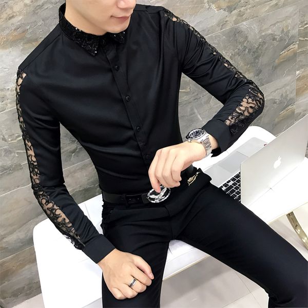 black shirts unique hollow out lace design mens shirt chemise slim fit homme social shirt dress long sleeve men camisa masculina, White;black
black shirts unique hollow out lace design mens shirt chemise slim fit homme social shirt dress long sleeve men camisa masculina, White;black
