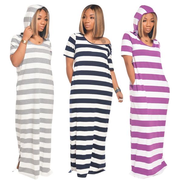 women striped hooded dress short sleeve o-neck casual long dresses famale summer loose clothes, Black;gray
women striped hooded dress short sleeve o-neck casual long dresses famale summer loose clothes, Black;gray