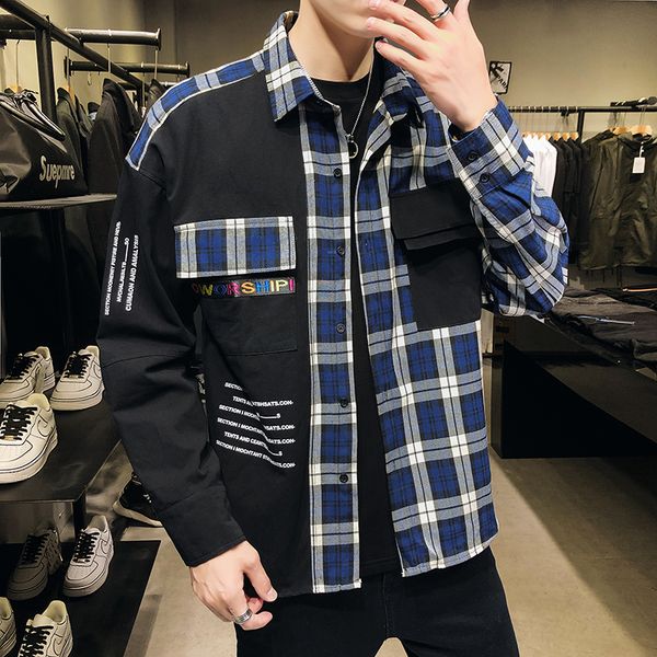 europe and america street plaid patchwork oversize loose long sleeve shirt men's hiphop shirt men autumn printing 50cs, White;black
europe and america street plaid patchwork oversize loose long sleeve shirt men's hiphop shirt men autumn printing 50cs, White;black