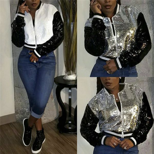 sequins panelled womens designer jackets casual zipper loose long sleeved stand collar jackets fashion women coats, Black;brown
sequins panelled womens designer jackets casual zipper loose long sleeved stand collar jackets fashion women coats, Black;brown