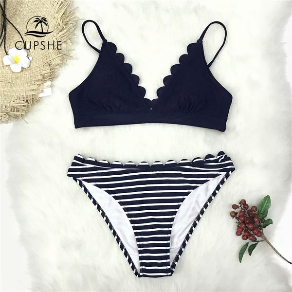 cupshe scalloped bikini set swimsuits 2019 women solid and striped two pieces bathing suits swimwear, White;black
cupshe scalloped bikini set swimsuits 2019 women solid and striped two pieces bathing suits swimwear, White;black