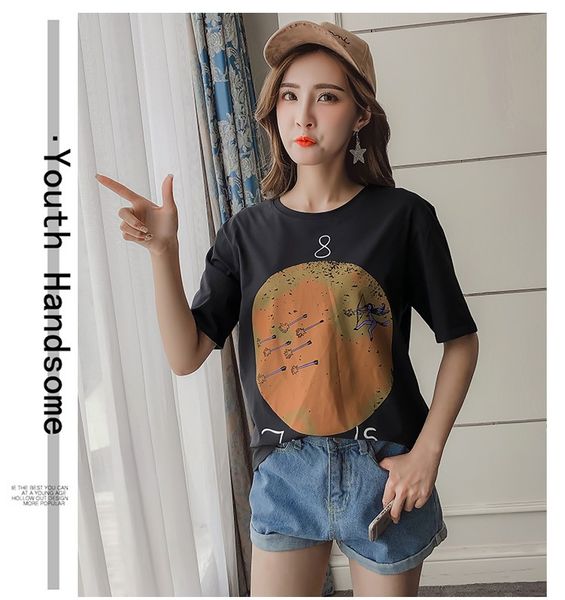 european and american style summer loose casual short-sleeved t-shirt female student printed shirt short-sleeved wholesale, White
european and american style summer loose casual short-sleeved t-shirt female student printed shirt short-sleeved wholesale, White