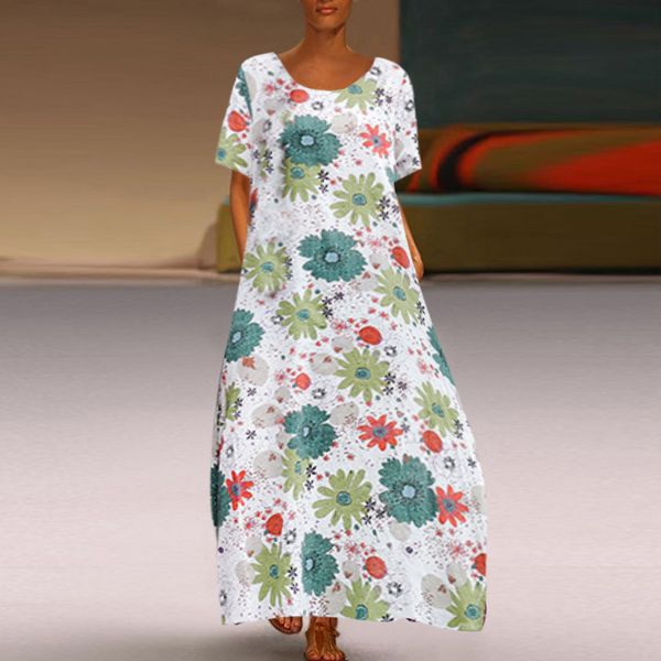 women summer maxi dress cotton linen round neck short sleeve loose floral print party long dresses summer beach dress 2019 new, Black;gray
women summer maxi dress cotton linen round neck short sleeve loose floral print party long dresses summer beach dress 2019 new, Black;gray