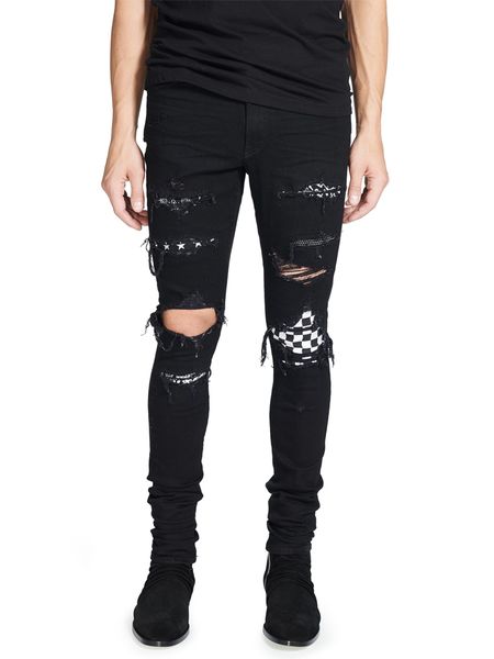 2018 high street fashion men's jeans black color destroyed hip hop jeans men broken punk pants patch skinny ripped for men, Blue
2018 high street fashion men's jeans black color destroyed hip hop jeans men broken punk pants patch skinny ripped for men, Blue