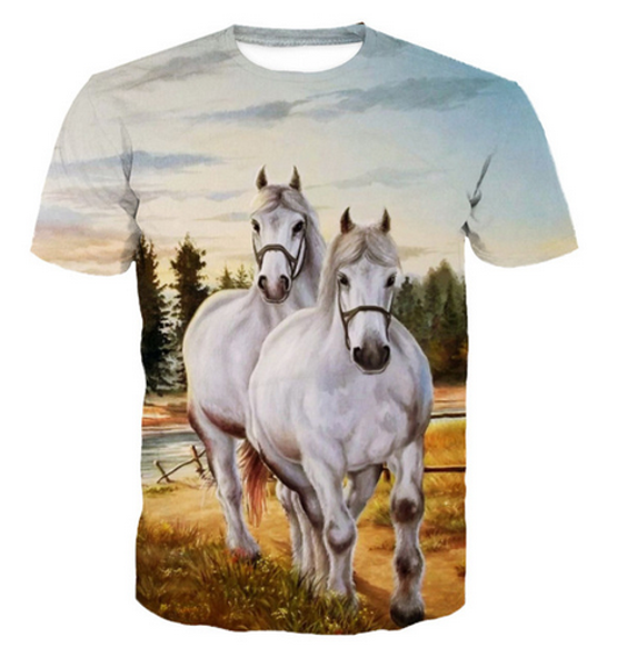 new fashion mens / womens two white horse funny 3d t-shirt casual short-sleeve t-shirt summer zc055, White;black
new fashion mens / womens two white horse funny 3d t-shirt casual short-sleeve t-shirt summer zc055, White;black