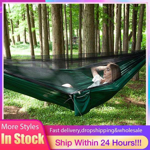 portable outdoor camping hammock with mosquito net 1-2 person high strength parachute fabric hanging bed hunting sleeping swing
portable outdoor camping hammock with mosquito net 1-2 person high strength parachute fabric hanging bed hunting sleeping swing