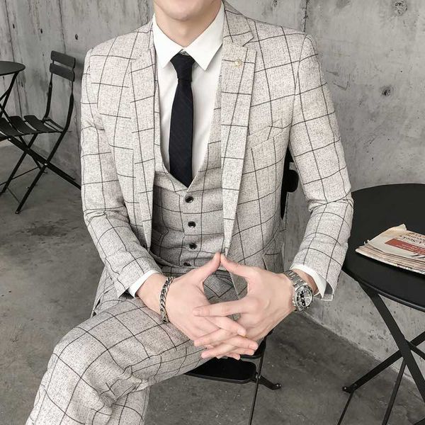 men's suits & blazers (jacket + vest pants) 2021 groom wedding dress plaid formal set men fashion casual business slim suit three-piece, White;black
men's suits & blazers (jacket + vest pants) 2021 groom wedding dress plaid formal set men fashion casual business slim suit three-piece, White;black