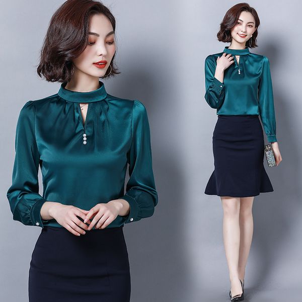luxury fashion silk green shirts blouses women's runway long sleeve mock neck ladies elegant shirt casual plus size slim office shirts, White
luxury fashion silk green shirts blouses women's runway long sleeve mock neck ladies elegant shirt casual plus size slim office shirts, White