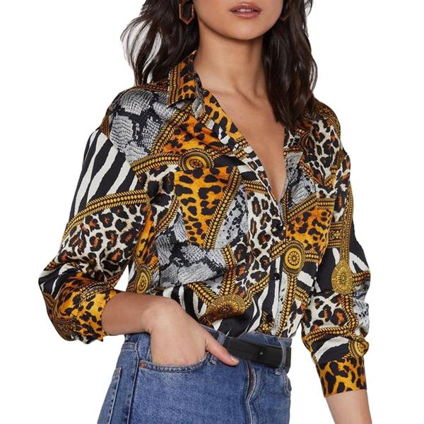 women leopard snakeskin print shirts v neck turn down collar loose blouse shirt, White
women leopard snakeskin print shirts v neck turn down collar loose blouse shirt, White