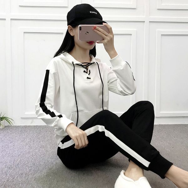 spring and autumn new style women's dress leisure suit korean-style fashion hooded casual sports clothing sports women's suit tw, White;black
spring and autumn new style women's dress leisure suit korean-style fashion hooded casual sports clothing sports women's suit tw, White;black