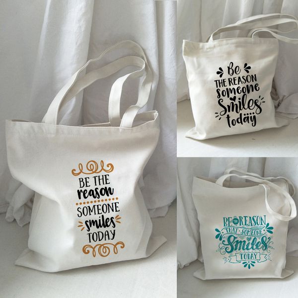 canvas bag be the reason someone smiles today printed tote bags inspirational quote handbag reusable grocery shopping bag
canvas bag be the reason someone smiles today printed tote bags inspirational quote handbag reusable grocery shopping bag