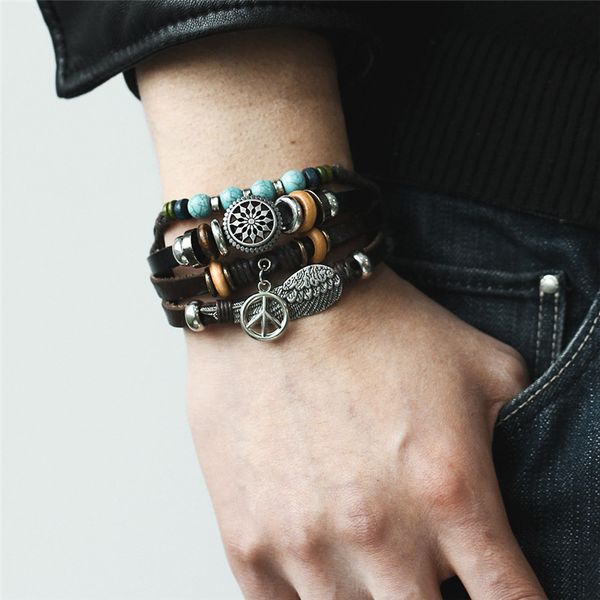 boho tibet stone wristband men feather charms bracelets wrap multilayer bracelet vintage leather eye fish punk beads for, Golden;silver
boho tibet stone wristband men feather charms bracelets wrap multilayer bracelet vintage leather eye fish punk beads for, Golden;silver