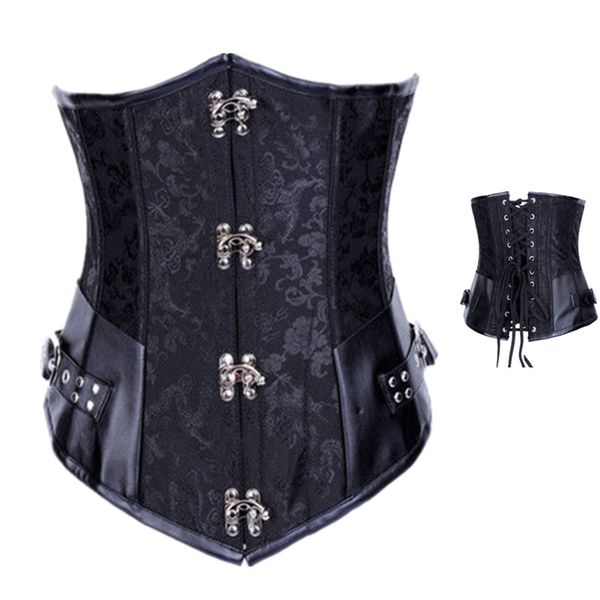 women's goth brown black underbust steampunk corset bustier gothic punk waist cincher, Black;white
women's goth brown black underbust steampunk corset bustier gothic punk waist cincher, Black;white