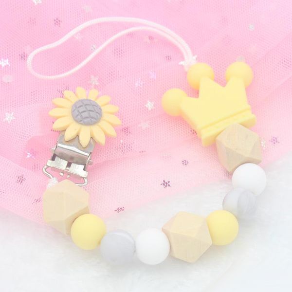 soother chew toy pacifier clips silicone crown sunflower metal clips with wooden teething beads pacifier chain baby supplies 4 color
soother chew toy pacifier clips silicone crown sunflower metal clips with wooden teething beads pacifier chain baby supplies 4 color