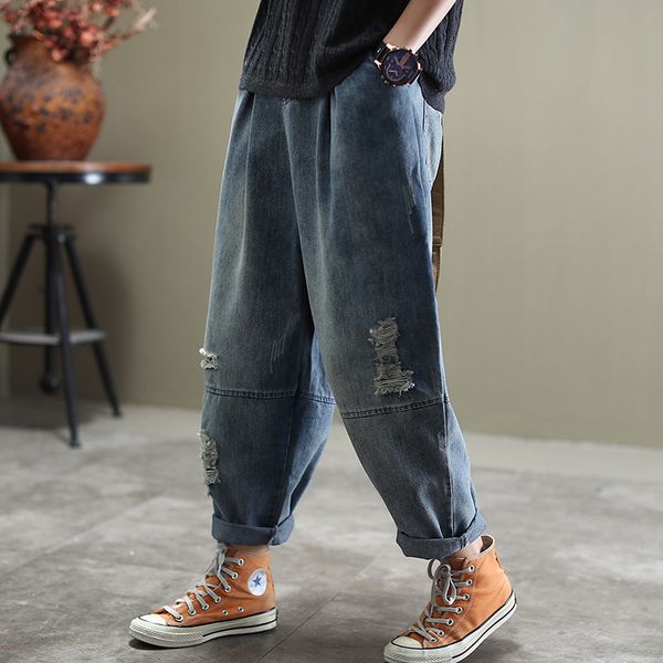 fairy natural jeans 2020 ladies spliced streetwear hole cotton trousers spring autumn loose women retro denim casual pants, Blue
fairy natural jeans 2020 ladies spliced streetwear hole cotton trousers spring autumn loose women retro denim casual pants, Blue