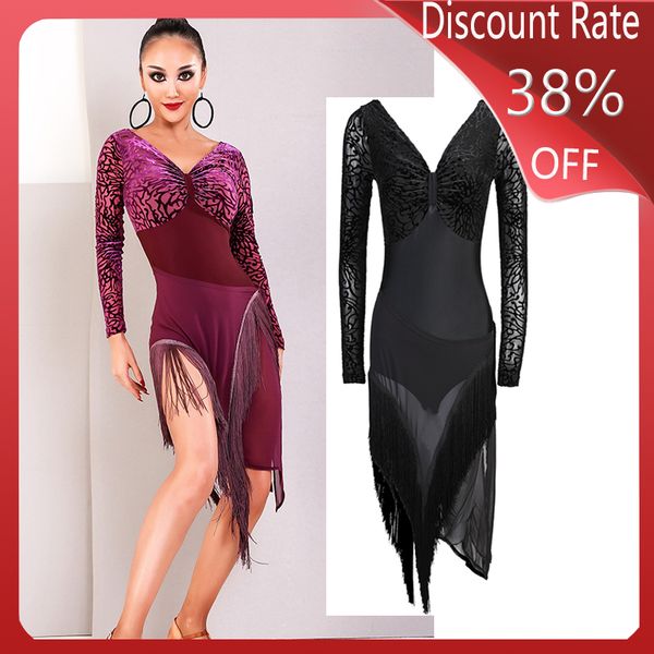 autumn long-sleeved latin dance dress female practice clothes fringe dress latin dance competition dresses dqs3567, Black;red
autumn long-sleeved latin dance dress female practice clothes fringe dress latin dance competition dresses dqs3567, Black;red