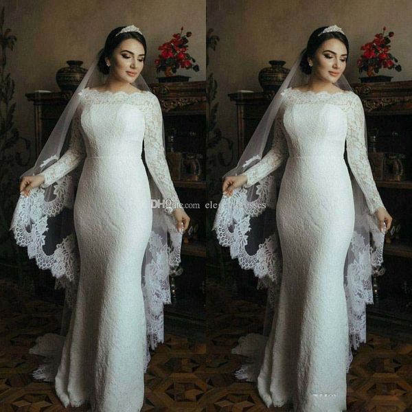 new arrival muslim wedding dresses long sleeves full lace trumpet bridal gowns sweep train 2017 wedding dress, White
new arrival muslim wedding dresses long sleeves full lace trumpet bridal gowns sweep train 2017 wedding dress, White