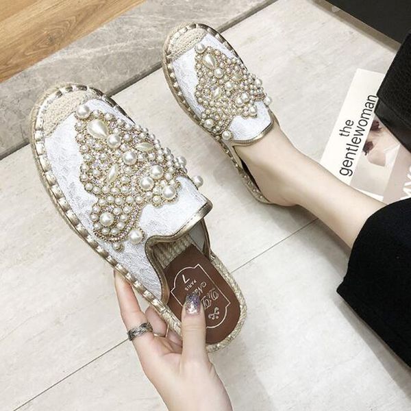 2020 new string bead half slippers spring slides women shoes pearl flat heel shoes women cotton fabric lace mules, Black
2020 new string bead half slippers spring slides women shoes pearl flat heel shoes women cotton fabric lace mules, Black