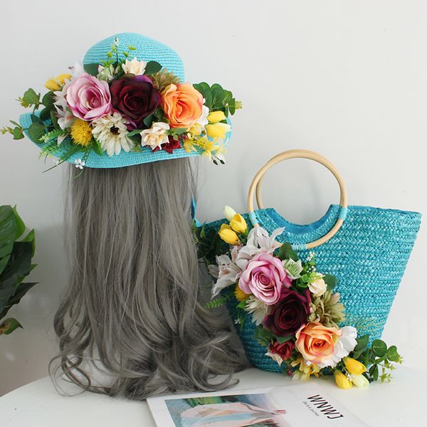 women fashion summer beach straw tote light blue weave rattan multicolor aritifical flowers studded handle handbag hat suit
women fashion summer beach straw tote light blue weave rattan multicolor aritifical flowers studded handle handbag hat suit