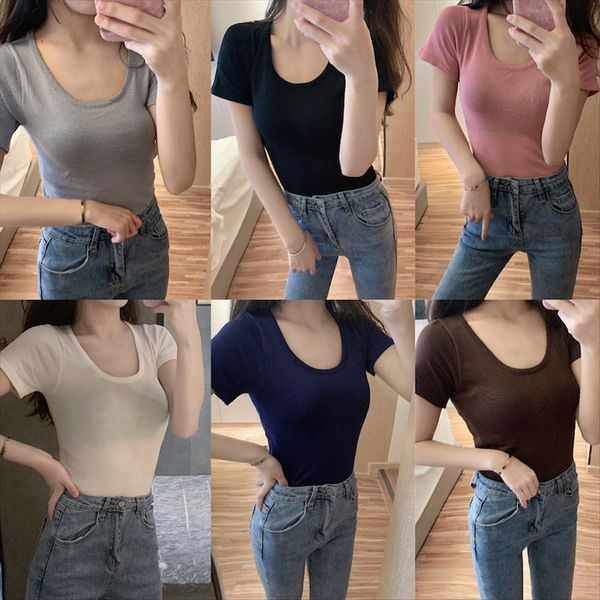 2020 short-sleeved t- women's shirt fashion all-match cotton short-sleeved slim solid color base shirt women, White
2020 short-sleeved t- women's shirt fashion all-match cotton short-sleeved slim solid color base shirt women, White