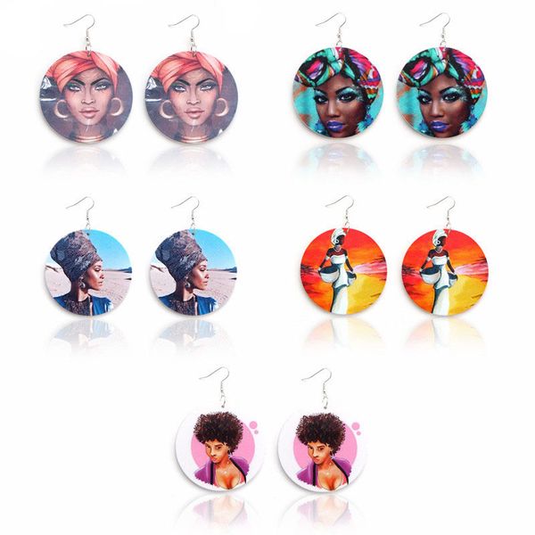 new colorful round wood earrings printed african female head wooden pendant eardrop dangle ear hook earring women jewelry statement gifts, Silver
new colorful round wood earrings printed african female head wooden pendant eardrop dangle ear hook earring women jewelry statement gifts, Silver