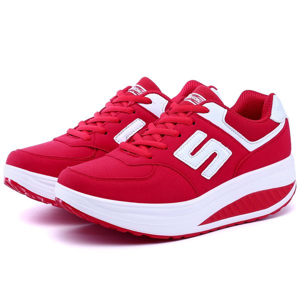 casual sports shoes spring and autumn women's shoes leather breathable fashion women rocking trend lace up, Black