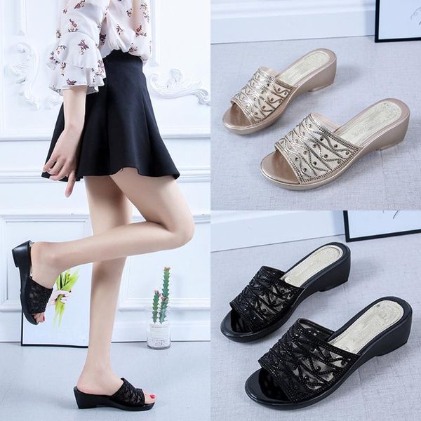 wedge thick bottom slippers mesh rhinestone summer shoes women's shoes mother' sandals zapatos de mujer ladies sandalias, Black
wedge thick bottom slippers mesh rhinestone summer shoes women's shoes mother' sandals zapatos de mujer ladies sandalias, Black