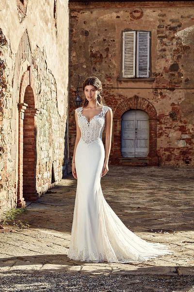 2020 spring country style mermaid wedding dresses with cap sleeves button back court train lace chiffon beach bridal gowns bu015, White
2020 spring country style mermaid wedding dresses with cap sleeves button back court train lace chiffon beach bridal gowns bu015, White