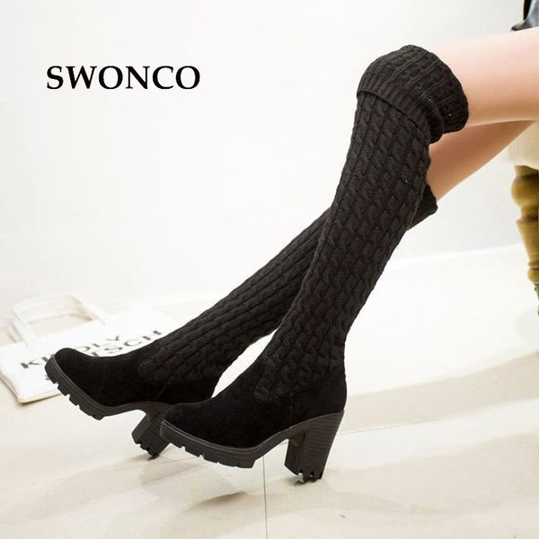swonco women's thigh high boots 2018 spring autumn knitting wool ladies long boot woman boots high heels platform women shoes, Black
swonco women's thigh high boots 2018 spring autumn knitting wool ladies long boot woman boots high heels platform women shoes, Black