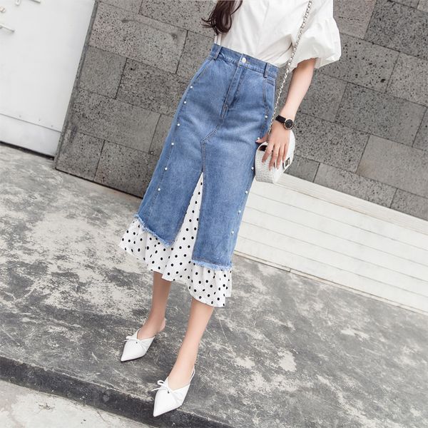 fashion summer denim skirt female mid-length high waist slim wild ruffle stitching women casual knee-length jeans fishtail skirt, Black
fashion summer denim skirt female mid-length high waist slim wild ruffle stitching women casual knee-length jeans fishtail skirt, Black