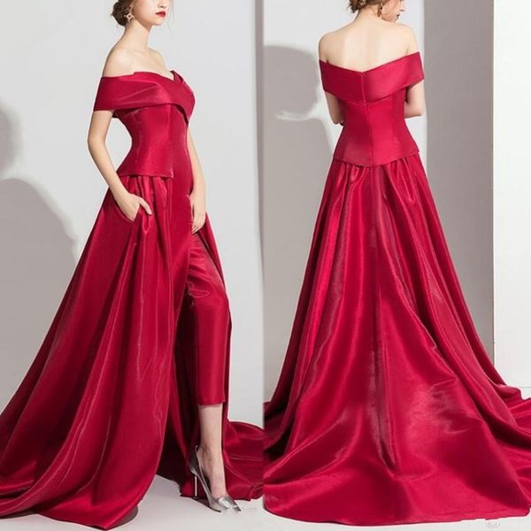 2020 elegant red jumpsuit evening dress a line off shoulder side split prom dresses formal party gown, Black
2020 elegant red jumpsuit evening dress a line off shoulder side split prom dresses formal party gown, Black