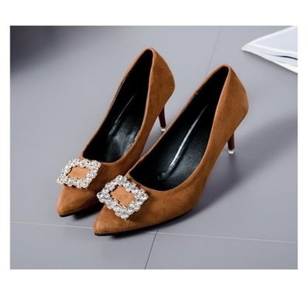 new pumps women high heels shoes thick heel shallow single buckle rhinestone pointed shoes, Black
new pumps women high heels shoes thick heel shallow single buckle rhinestone pointed shoes, Black