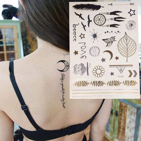 new decal flash tattoo metallic gold silver temporary owl feather style tattoo sticker charm hot
new decal flash tattoo metallic gold silver temporary owl feather style tattoo sticker charm hot