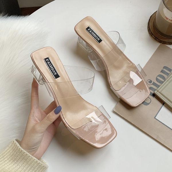 2020 pvc jelly crystal slippers open toed high heels women transparent heel slippers sandals square heel zapatos, Black
2020 pvc jelly crystal slippers open toed high heels women transparent heel slippers sandals square heel zapatos, Black