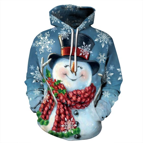 

2019 fashion men women christmas hoodies snowman 3d print hoodies kangaroo pocket funny hooded pullover sweatshirts men clothing, Black