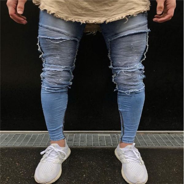 mens fashion designer jeans motorcycle knee hole zipper denim homme clothing stragiht regular button casual apparel, Blue
mens fashion designer jeans motorcycle knee hole zipper denim homme clothing stragiht regular button casual apparel, Blue