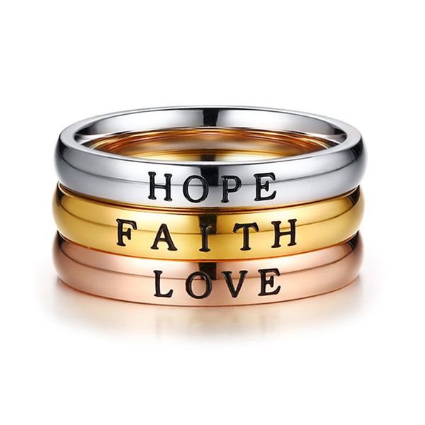 2020 new fashion hope faith love women ring elegant 316l stainless steel 3 tones female party accessories, Silver
2020 new fashion hope faith love women ring elegant 316l stainless steel 3 tones female party accessories, Silver