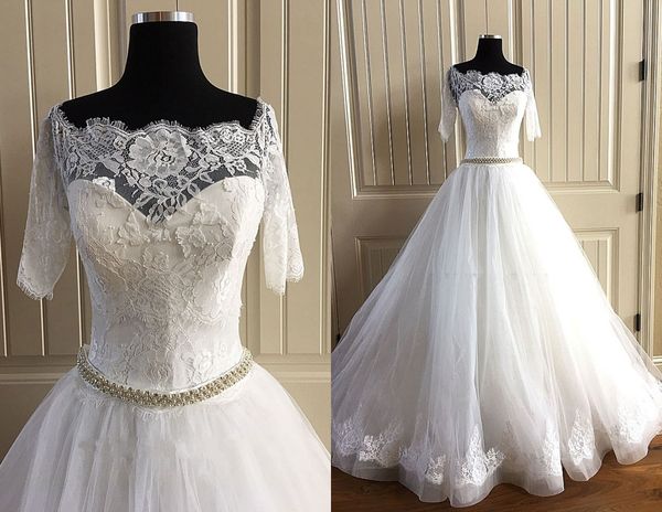 fashion square neck lace wedding dresses with sleeves princess pearls tulle ruched beaded sequins wedding dress bridal gowns new, White
fashion square neck lace wedding dresses with sleeves princess pearls tulle ruched beaded sequins wedding dress bridal gowns new, White