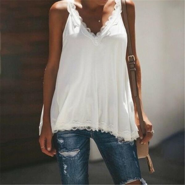 fashion women summer lace camis vest sleeveless loose camisole v-neck tank t-shirt, White
fashion women summer lace camis vest sleeveless loose camisole v-neck tank t-shirt, White