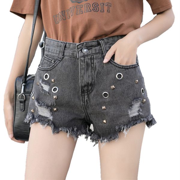 2019 summer women denim shorts feminino metal hole rivet tassel high waist girls jeans shorts streetwear, Blue
2019 summer women denim shorts feminino metal hole rivet tassel high waist girls jeans shorts streetwear, Blue