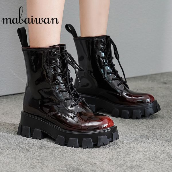 mabaiwan fashion thick bottom platform ankle boots women winter patent leather party shoes women lace up short boots, Black
mabaiwan fashion thick bottom platform ankle boots women winter patent leather party shoes women lace up short boots, Black