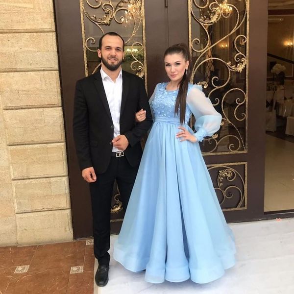light blue long sleeves formal evening dress dubai a line 3d flowers floor length plus size prom dresses elegant party gown, White;black
light blue long sleeves formal evening dress dubai a line 3d flowers floor length plus size prom dresses elegant party gown, White;black