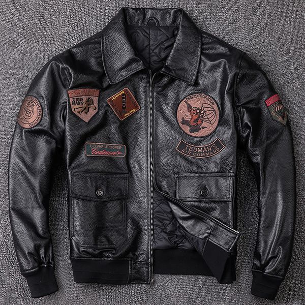 men's leather jacket autumn winter sheepskin coat motorcycle genuine leather jackets plus size short flight jacket kj2298, Black
men's leather jacket autumn winter sheepskin coat motorcycle genuine leather jackets plus size short flight jacket kj2298, Black
