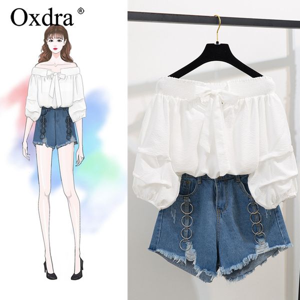 oxdra summer women's set slash neck bow long sleeve blouse classic casual pockets jean shorts 2019 new for women, White
oxdra summer women's set slash neck bow long sleeve blouse classic casual pockets jean shorts 2019 new for women, White